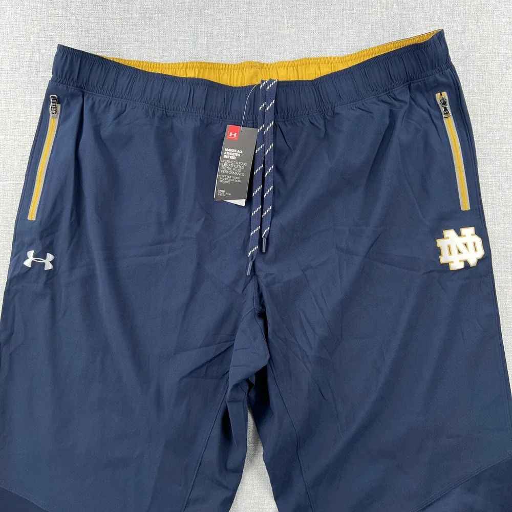 NEW Under Armour Notre Dame Team Issue Track Pants Mens 3XL Navy Blue Gold Logo